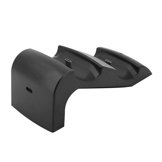 Black charging dock cradle with two connector bays and matching controller stand grips