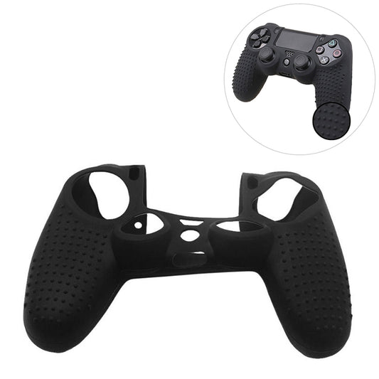 Non-slip silicone PS4 game controller case, black with textured grips and cutouts