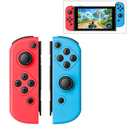 Blue and red split joypad controller halves with joysticks and button pads