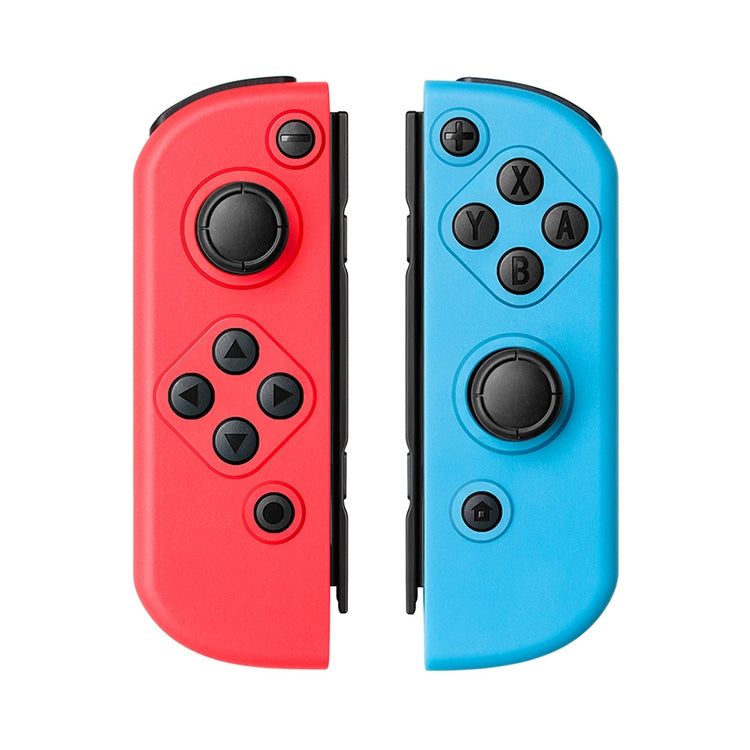Red and blue split joypad controller halves with face buttons and thumbsticks