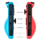 Side view of red and blue split joypad halves showing button panels