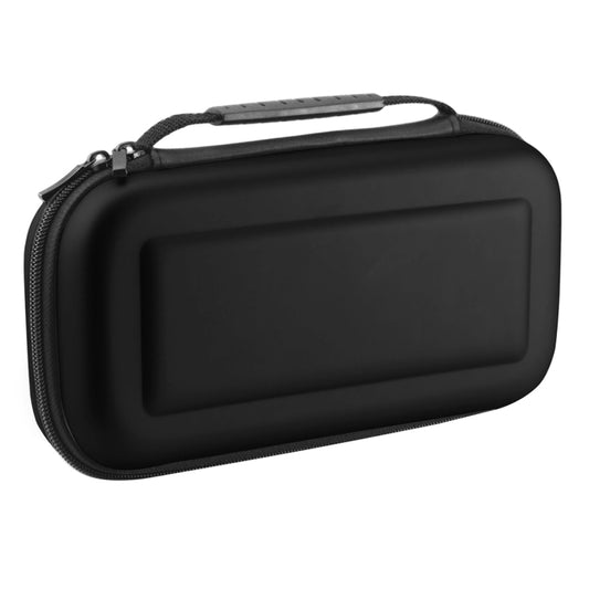 Black EVA hard-shell storage case with zip closure, top handle, and molded side panel