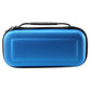 Blue EVA protective storage case bag, front view with top handle and zipper