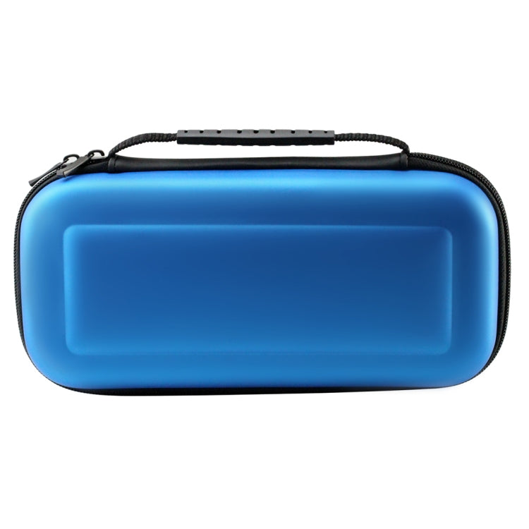 Blue EVA protective storage case bag, front view with top handle and zipper