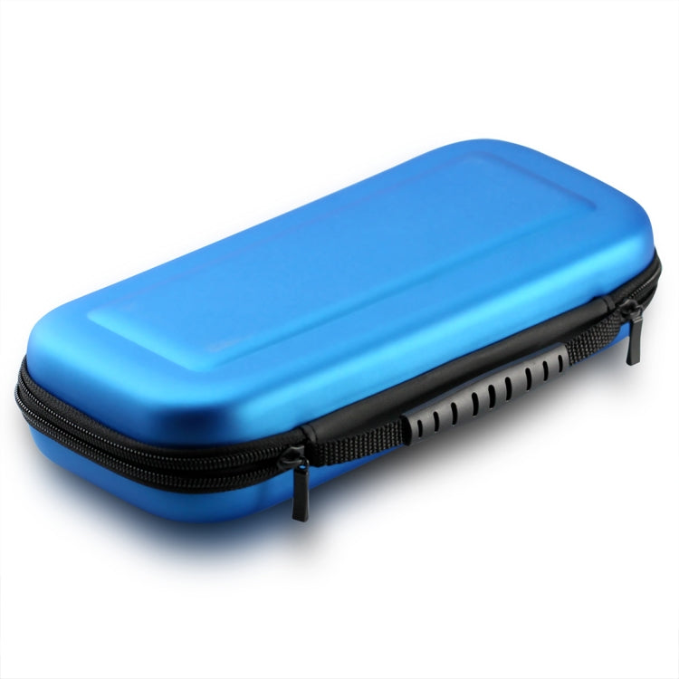 Blue EVA protective case bag lying down, with black zip closure