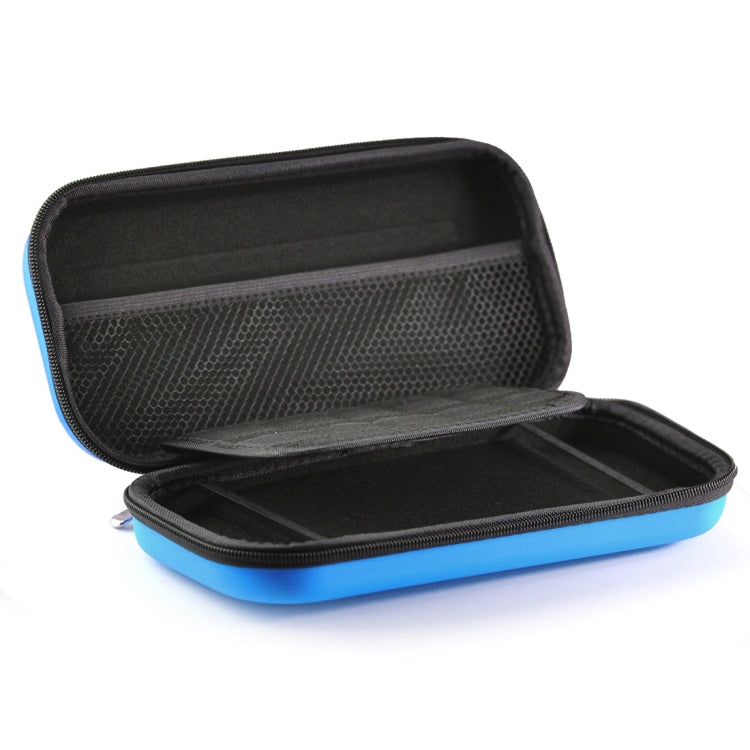 Blue EVA protective case bag open, showing inner fabric lining and compartment