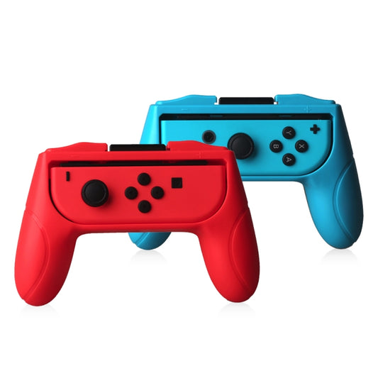 Nintendo Switch joy-con grip controller set, front view in red and blue
