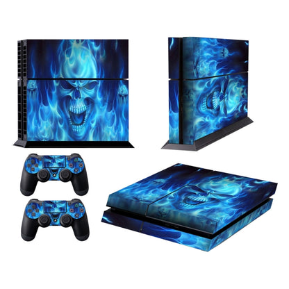 Blue skull pattern protective film sticker set for PS4 console and two controllers