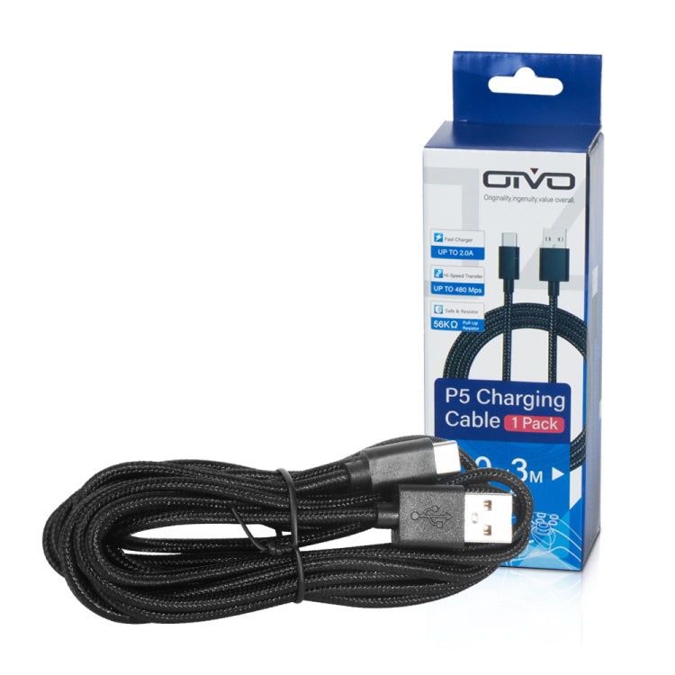 OIVO USB-C charging and data cable, black braided, USB-A to USB-C, 3 m