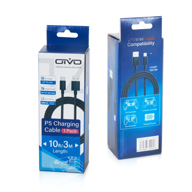 OIVO P5 charging cable kit, black braided USB-A to USB-C, 3 m (2-pack)