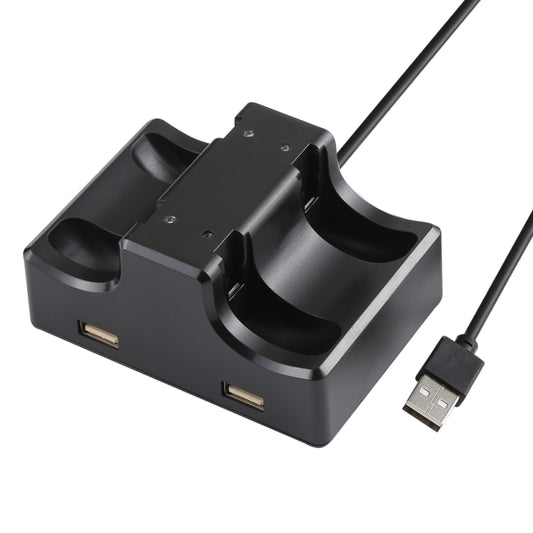 Black Nintendo Switch handle charger stand with two USB ports and cables connection