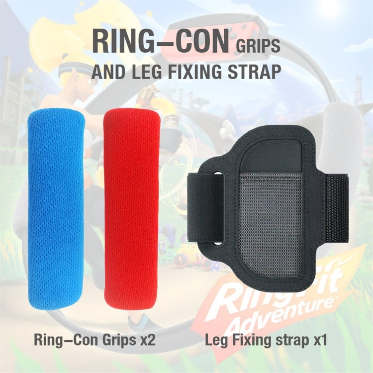Ring-Con grips in blue and red plus black leg fixing strap with teal holder