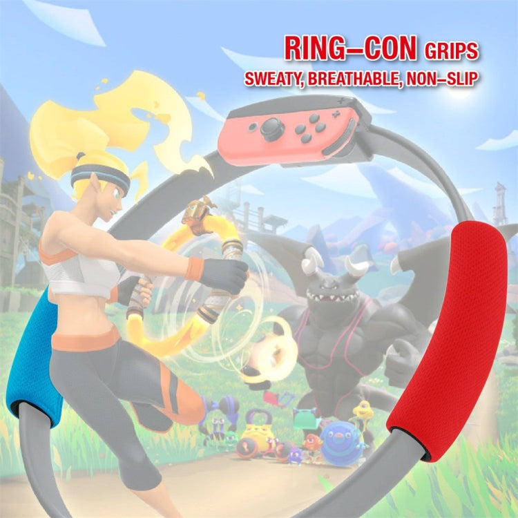 Ring-Con grips with blue and red foam pads on a curved gray handle