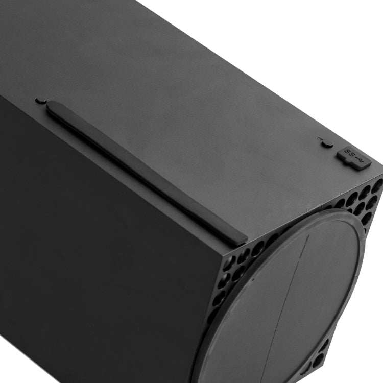 Console dust screen cover with front round fan opening and side mesh detail