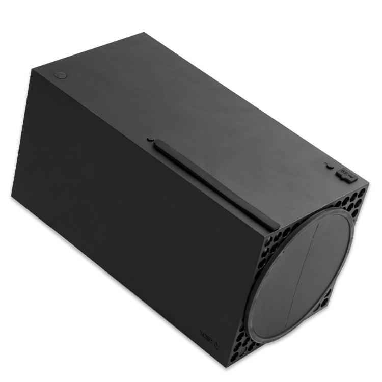 Console dust screen cover with round front opening and side vent mesh texture