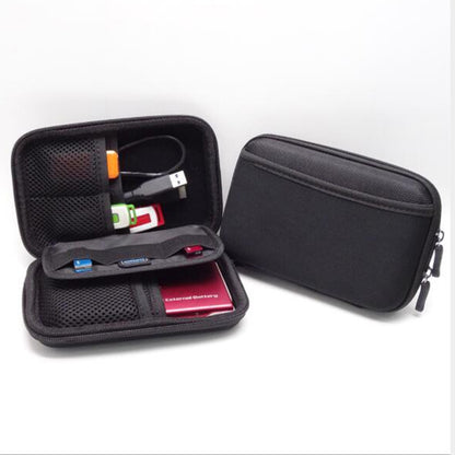 Portable electronics storage bag, black with mesh organizer and zipper compartments