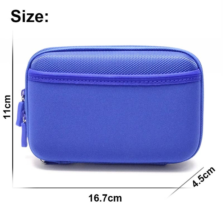 Portable electronics storage bag in blue, rounded rectangular zip case