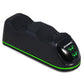 Black dual charging dock base with green LED strip and controller stands