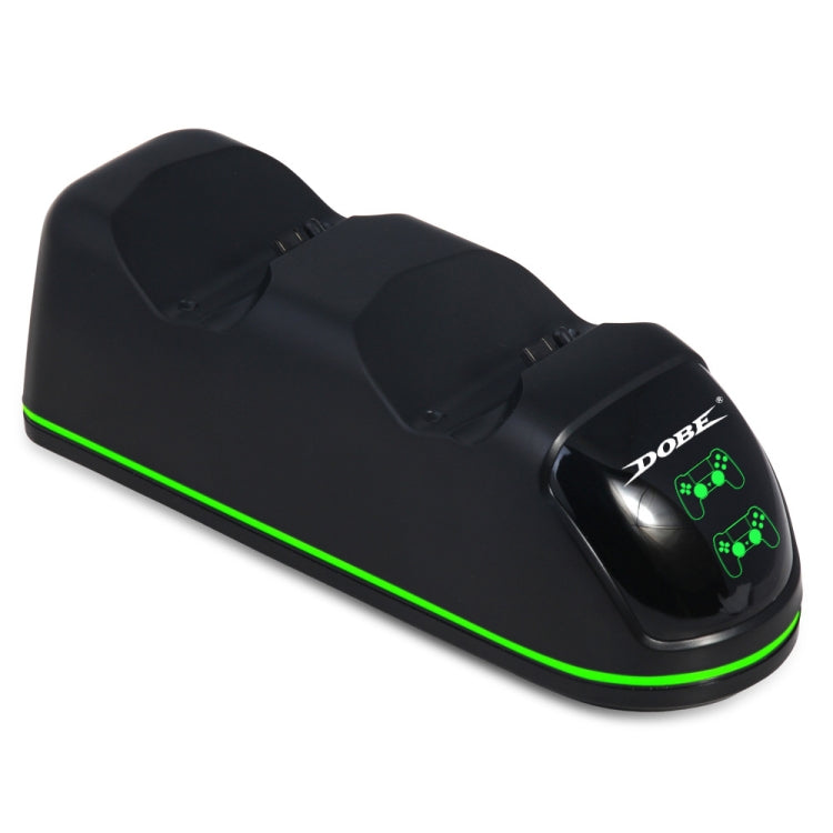 Black dual charging dock base with green LED strip and controller stands