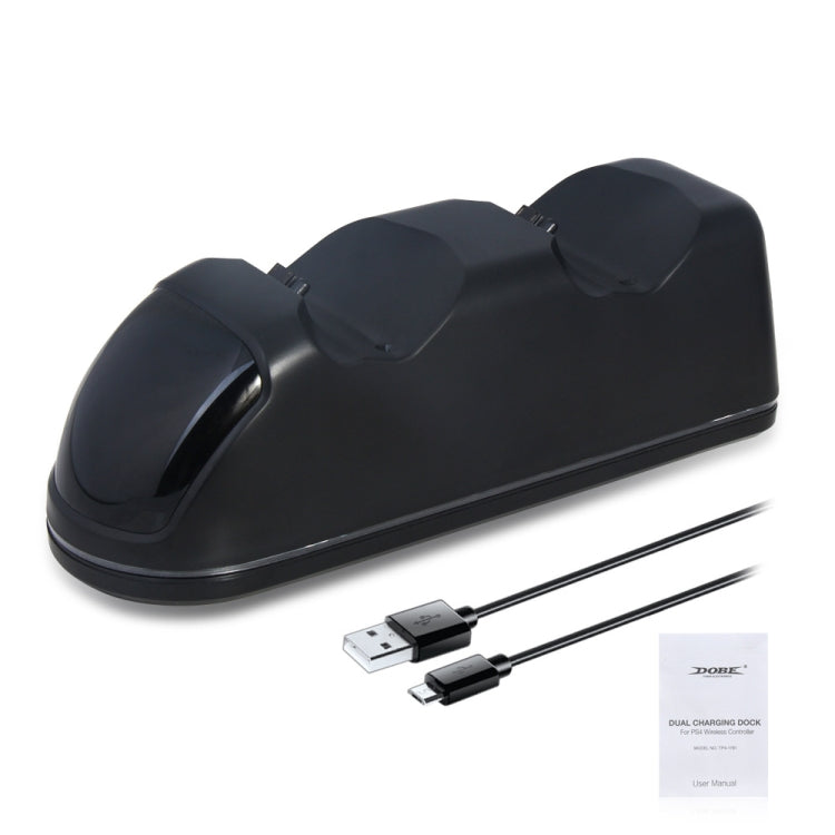 Black dual charging dock with charging cable and included accessories