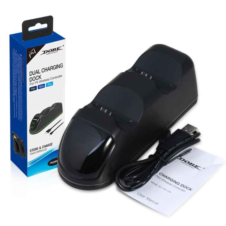 Black dual charging dock kit with retail box, cables, and user manual