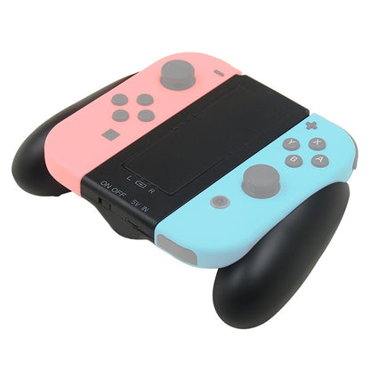 Dual Joy-Con grip charger for Nintendo Switch controllers, coral and light blue with black center