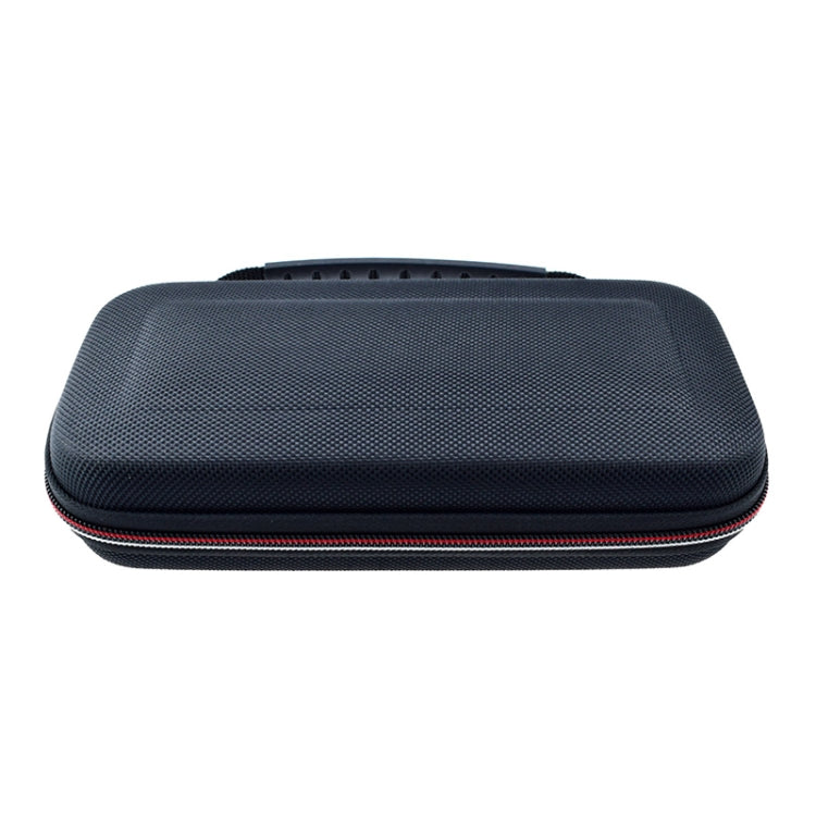 Portable Switch Lite storage case with cushioned top, dark textured fabric, zipper edge
