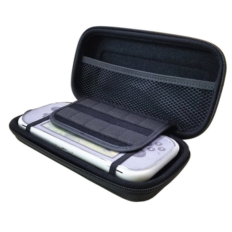 Portable Switch Lite storage case with open top organizer panel and textured side pocket