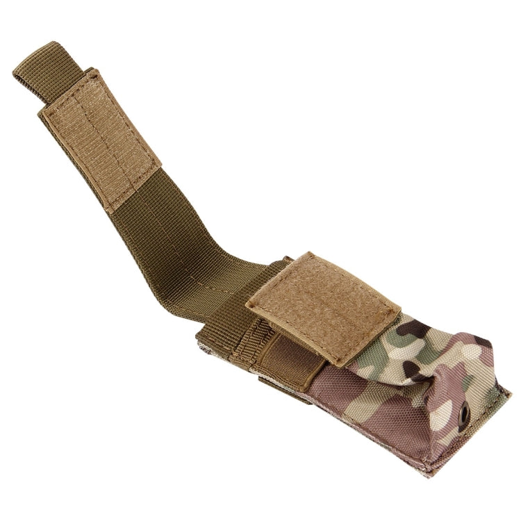 Camouflage mini flashlight pouch with long belt strap and hook-and-loop closure