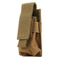 Tan mini flashlight protective pouch with stitched flap and elastic side holder