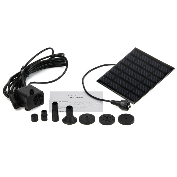 Solar water fountain pump kit with square panel, pump, nozzles, and mounting caps
