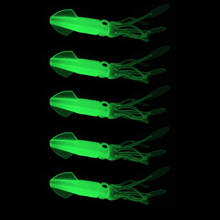 Luminous green squid soft plastic fishing lures, 5-piece set with tentacle tails