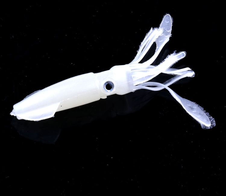 Luminous white squid soft plastic fishing lure with split tentacle arms