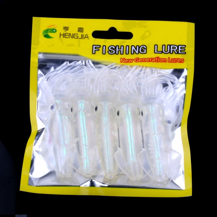 HENGJIA fishing lure pack with clear luminous squid soft baits in a plastic bag