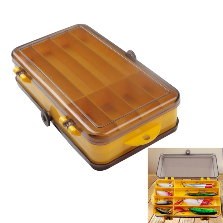 Yellow and clear double-sided lure storage box with hinged transparent lid