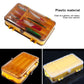 Yellow frame lure storage box with clear lid and open compartments