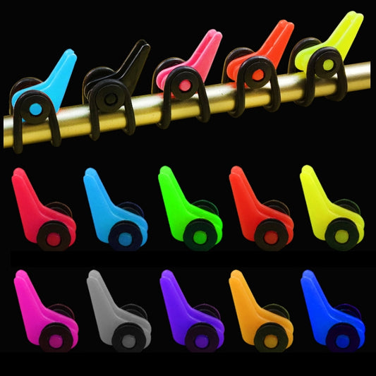 Set of colorful plastic fishing rod hook keeper clips, assorted neon and dark tones
