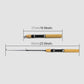 Folded ice fishing rod and extended length measurement diagram with yellow handle