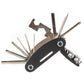 Folding bicycle multi-tool with fold-out hex keys, bits, and a wrench attachment