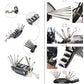 Folding 16-in-1 bicycle repair tool with assorted hex bits and socket heads, multi-view
