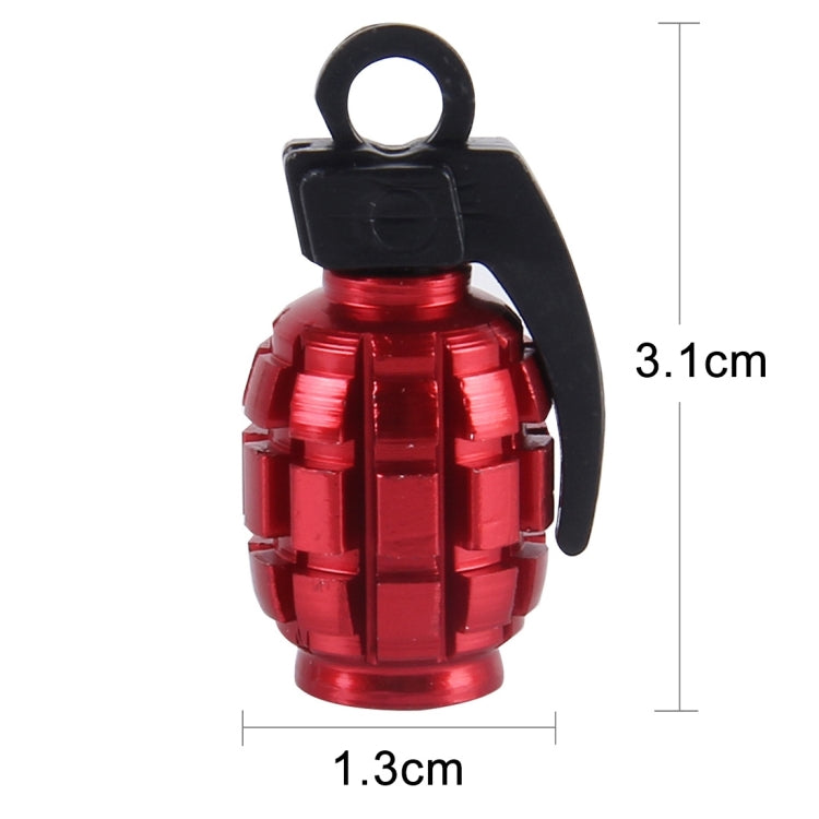 Red grenade-style tire valve cap with black loop, 3.1 cm height and 1.3 cm width