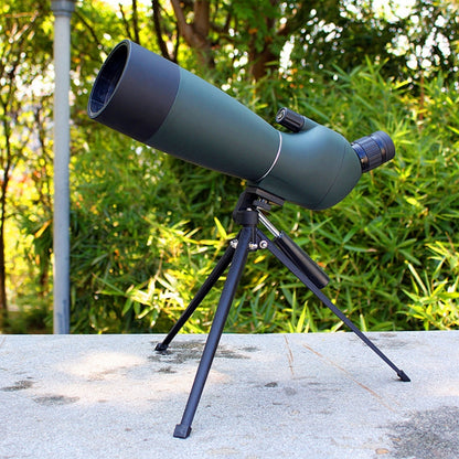 Blue-gray outdoor zoom monocular telescope on tripod with wide eyepiece.