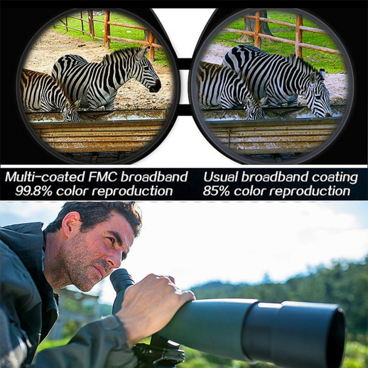 Monocular telescope in use outdoors, held up and aimed toward animals.