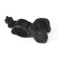 Black bicycle flashlight clamp with two-prong base and adjustable mounting ring
