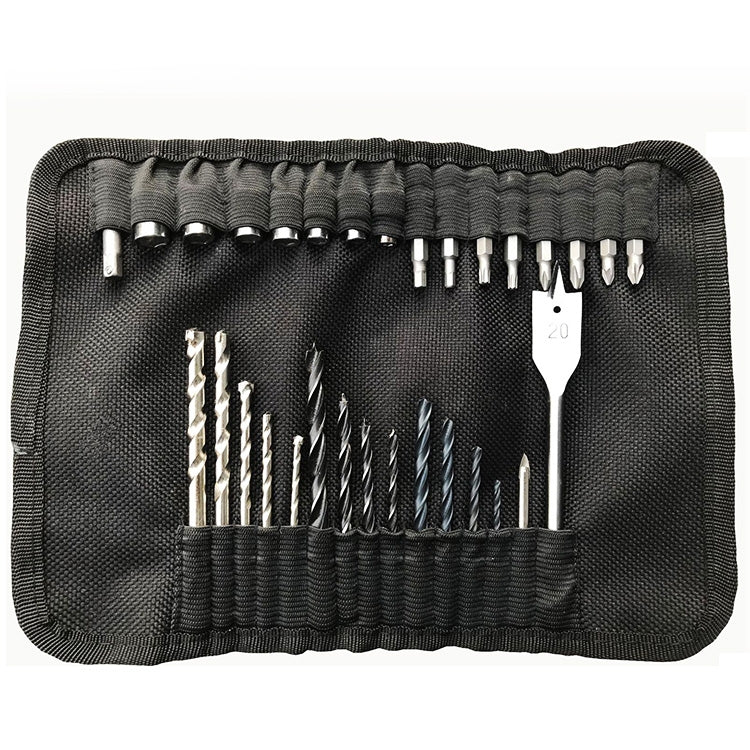 31-in-1 drill bit and screwdriver bit set with canvas storage pouch and mixed bit types