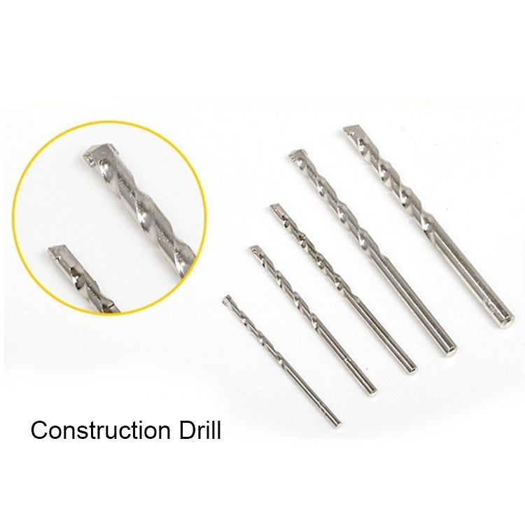 Assorted silver drill bits with spiral flutes on a tool set card, including a highlighted bit