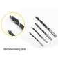 Assorted black twist drill bits with spiral tips, shown laid out in a set