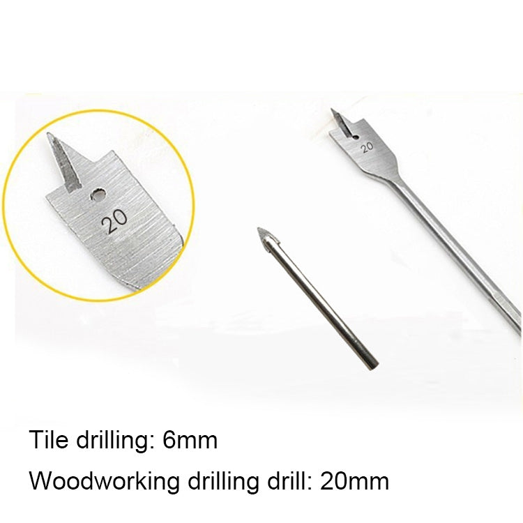 Silver spade drill bit and two drill bits, shown together for woodworking drilling