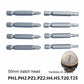 Hex shank drill bit heads set with markings, shown with hardness gauge inset