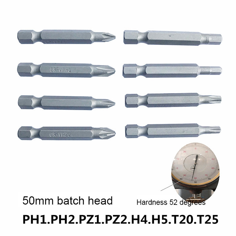 Hex shank drill bit heads set with markings, shown with hardness gauge inset